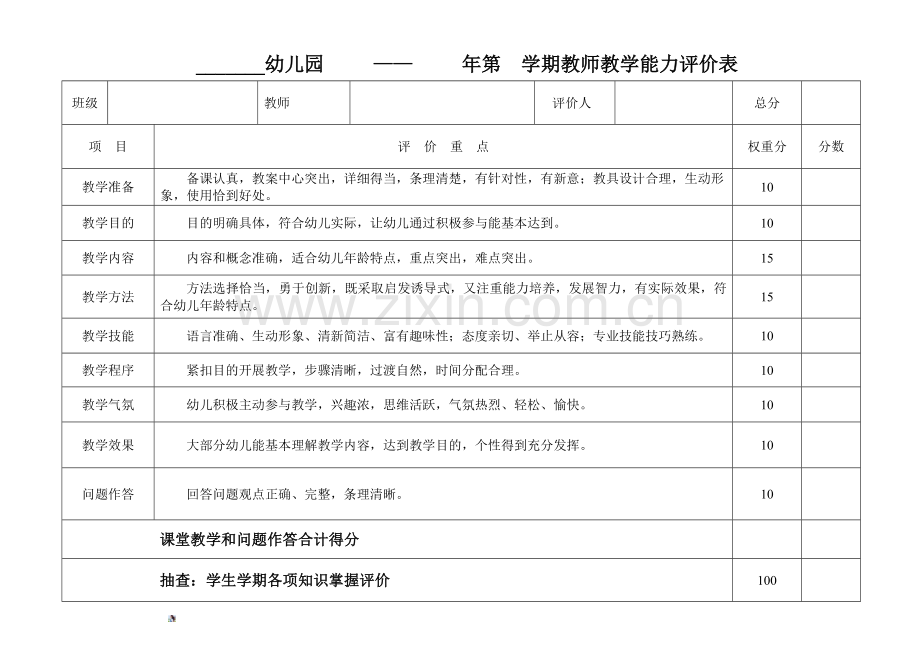 幼儿园教师教学能力评价表.doc_第1页