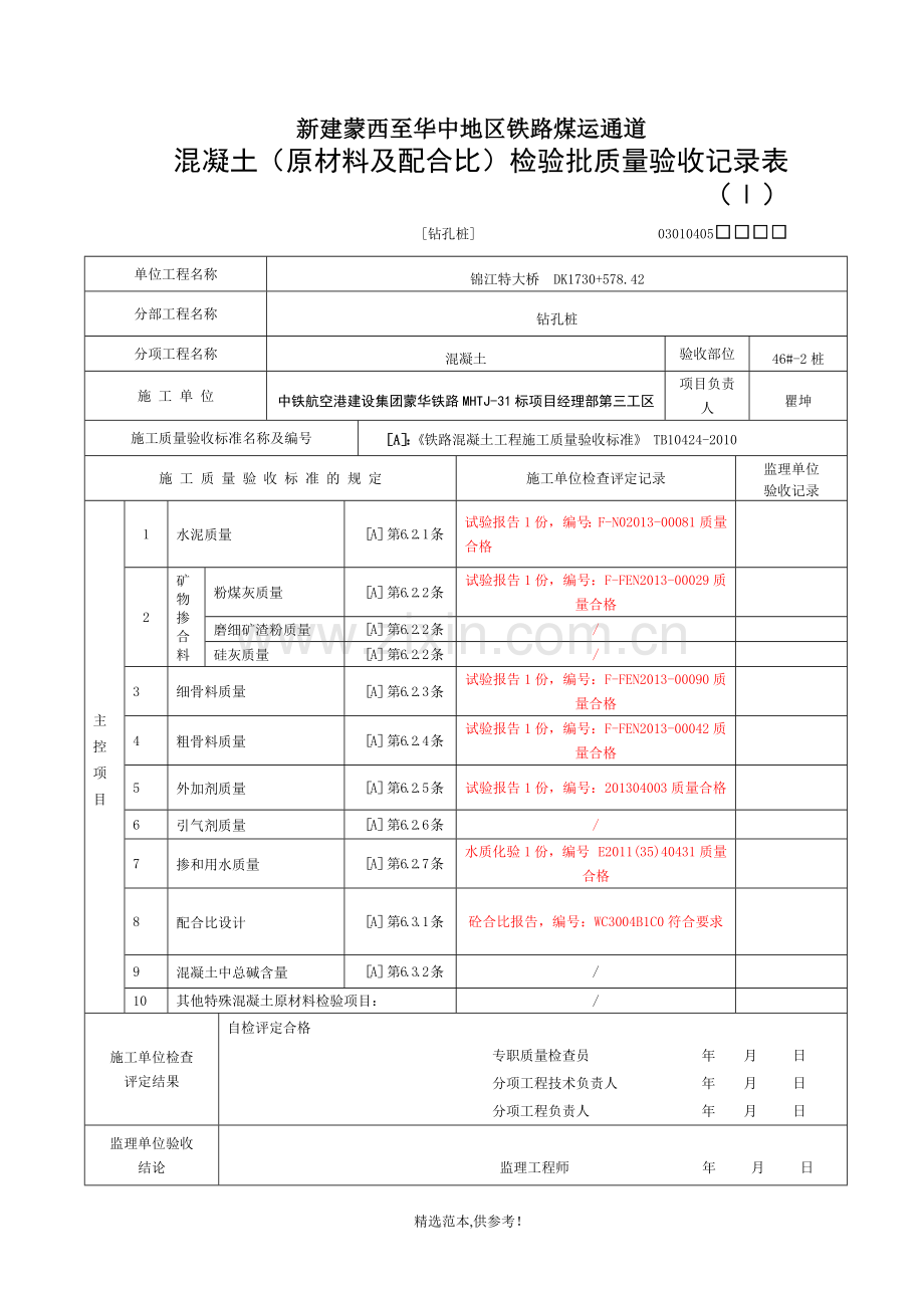 桩基(混凝土)工程报验申请表及检验批3.doc_第2页