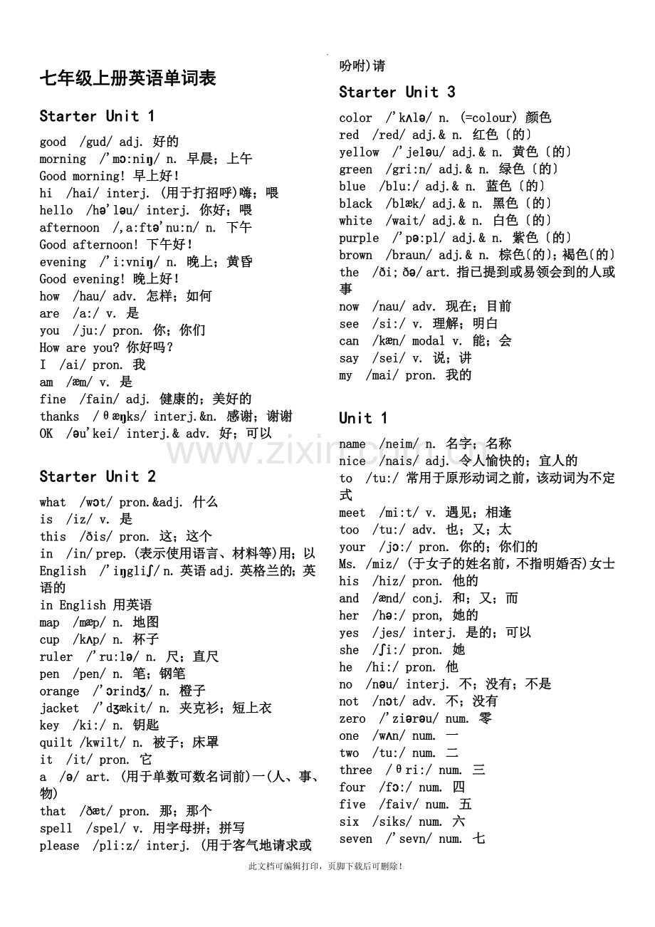 七年级上册英语单词表(带音标)2.doc_第1页