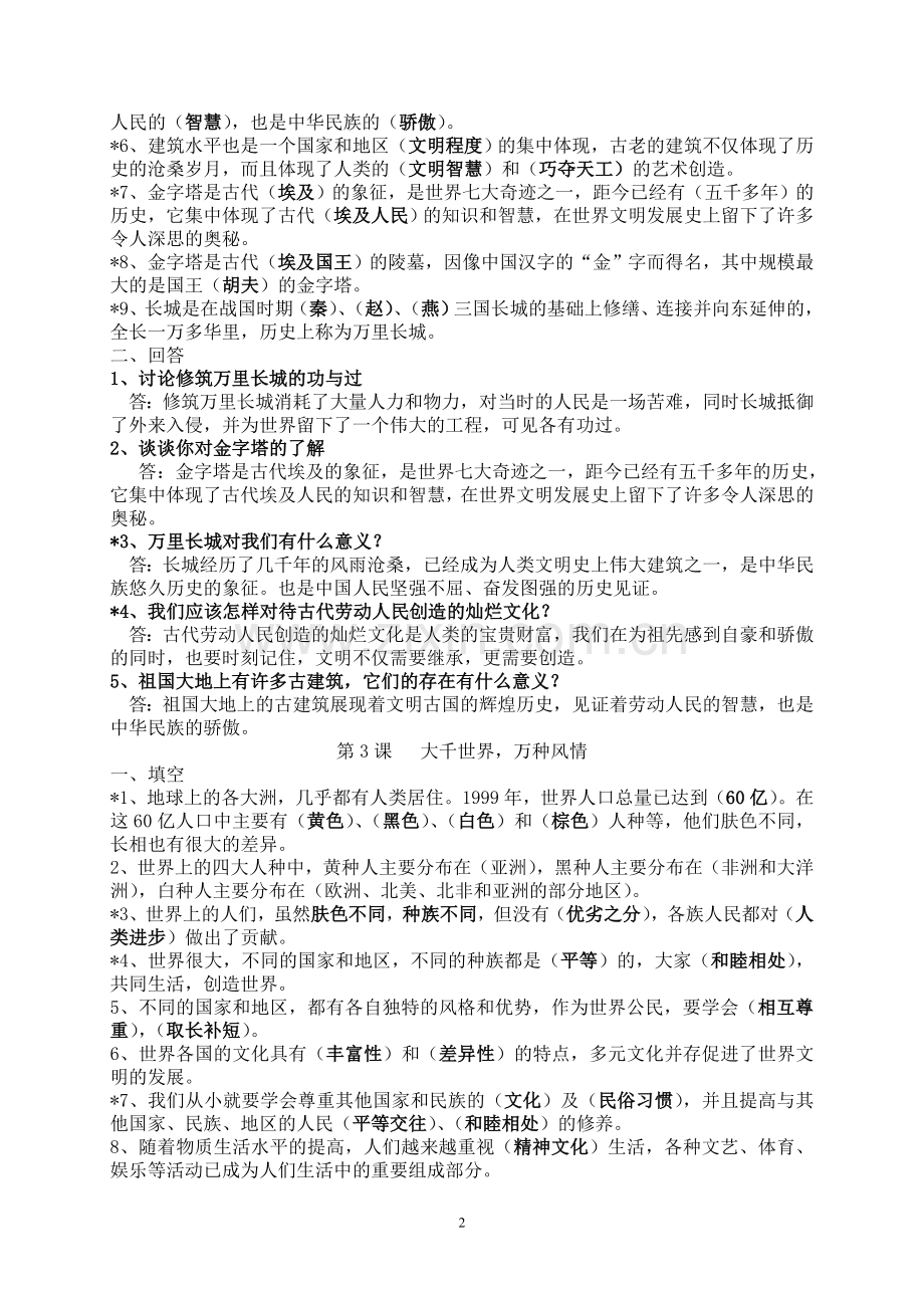 冀教版六年级品德与社会(上)复习要点.doc_第2页