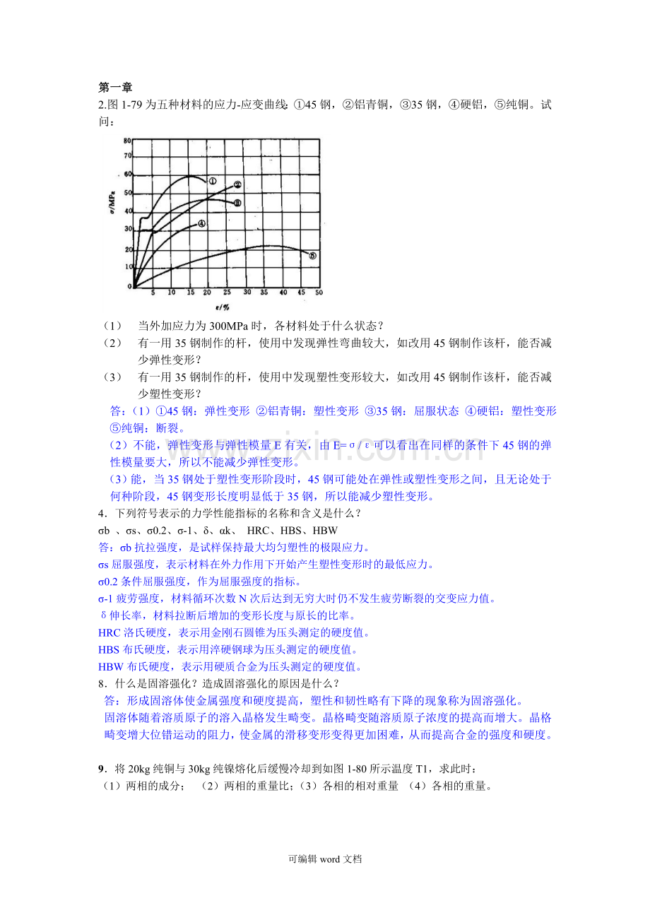 工程材料与成形技术基础课后部分习题及答案.doc_第1页