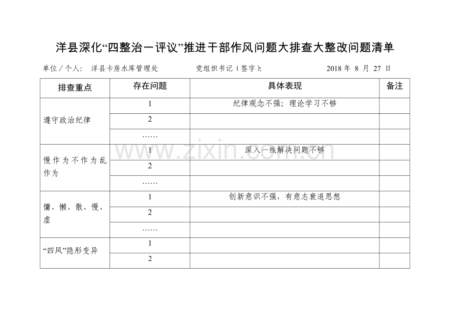 干部作风问题排查整改清单台账.docx_第1页