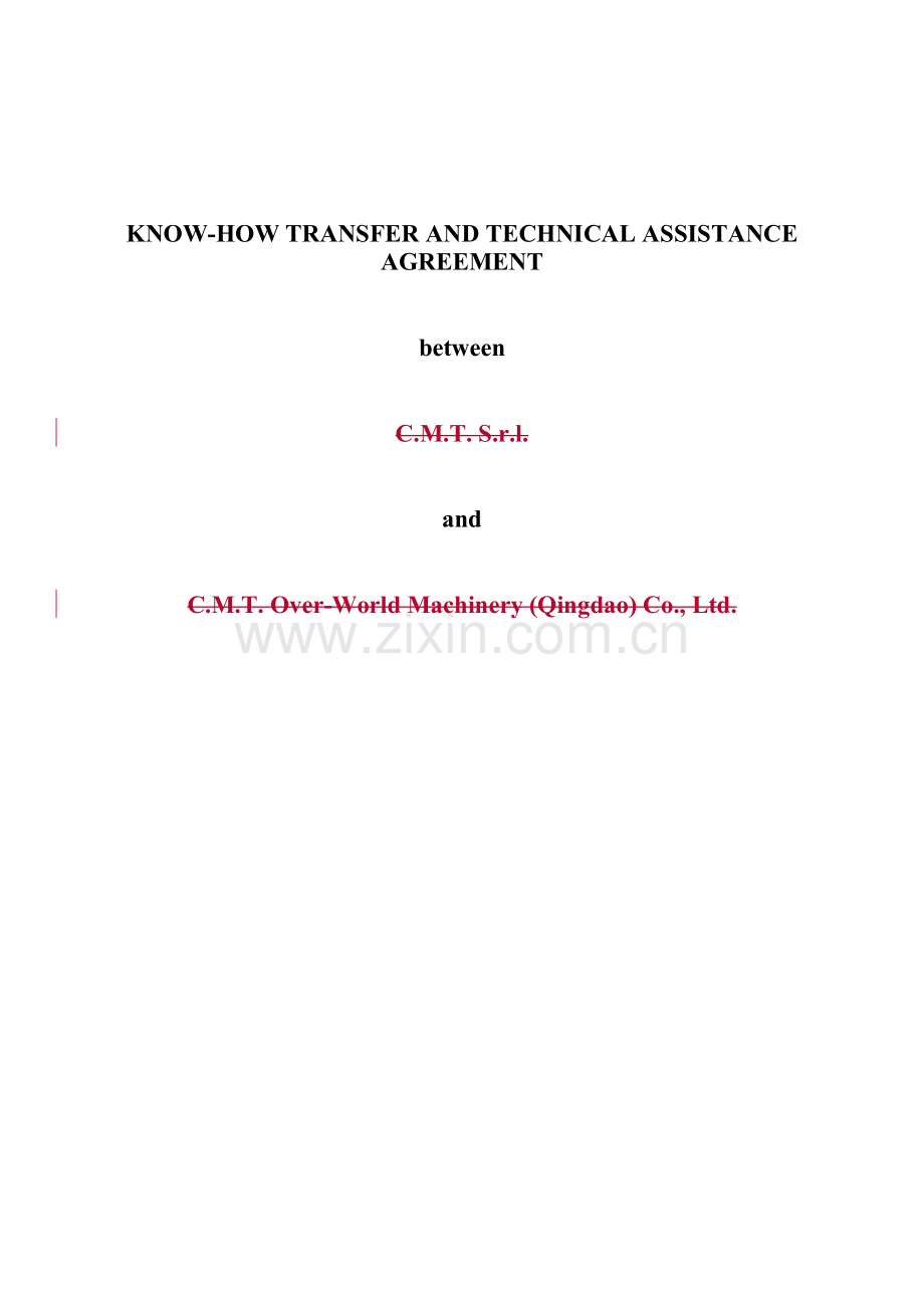 合资公司技术转让协议(英文版)Know-how-transfer-and-technical-assistance-agreement.doc_第1页