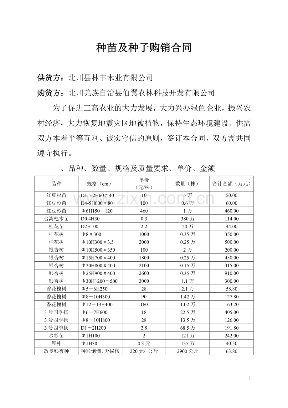 种苗购销合同样本1.doc_第1页