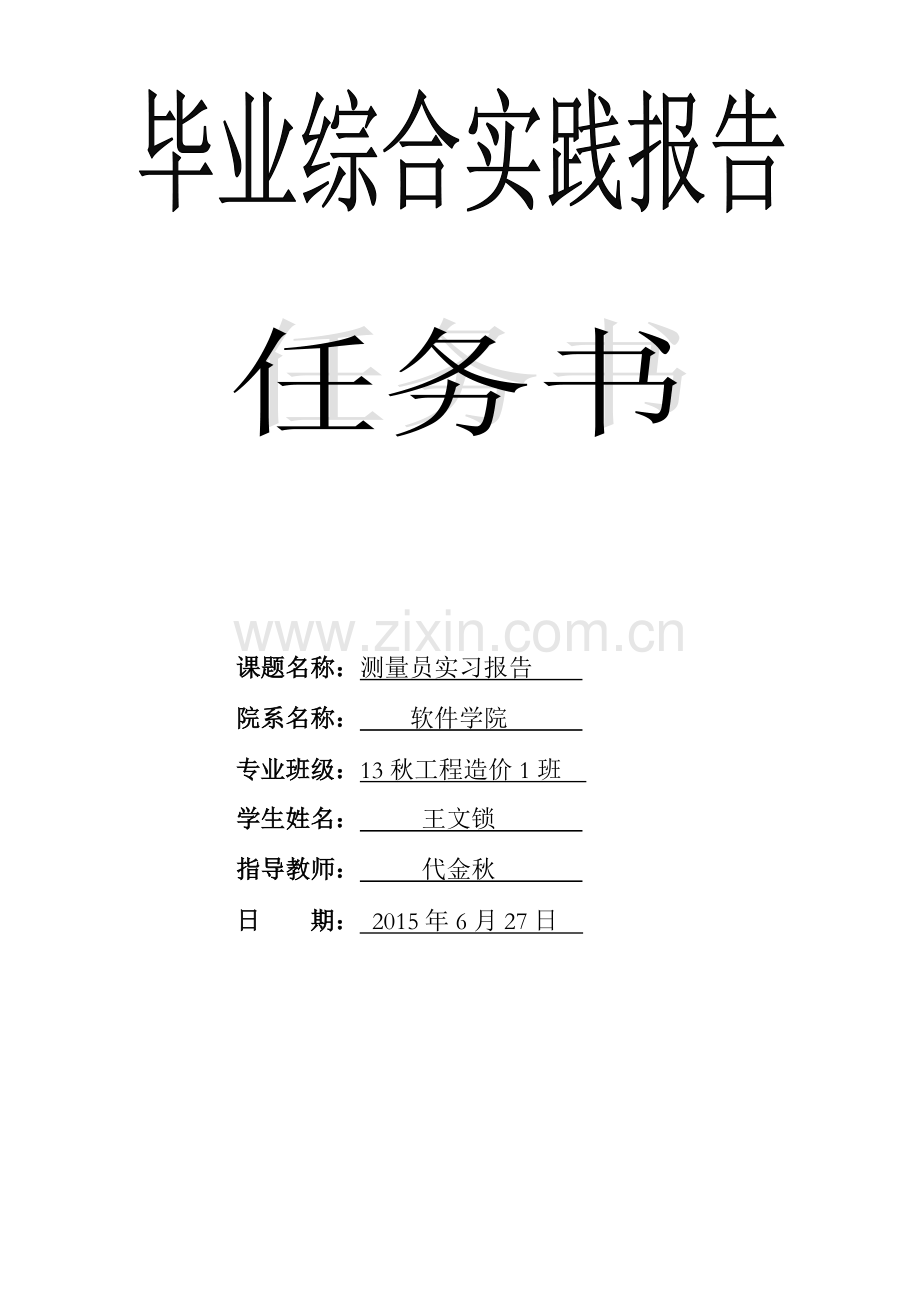 工程造价实践报告封皮及任务书(参考样式).doc_第2页