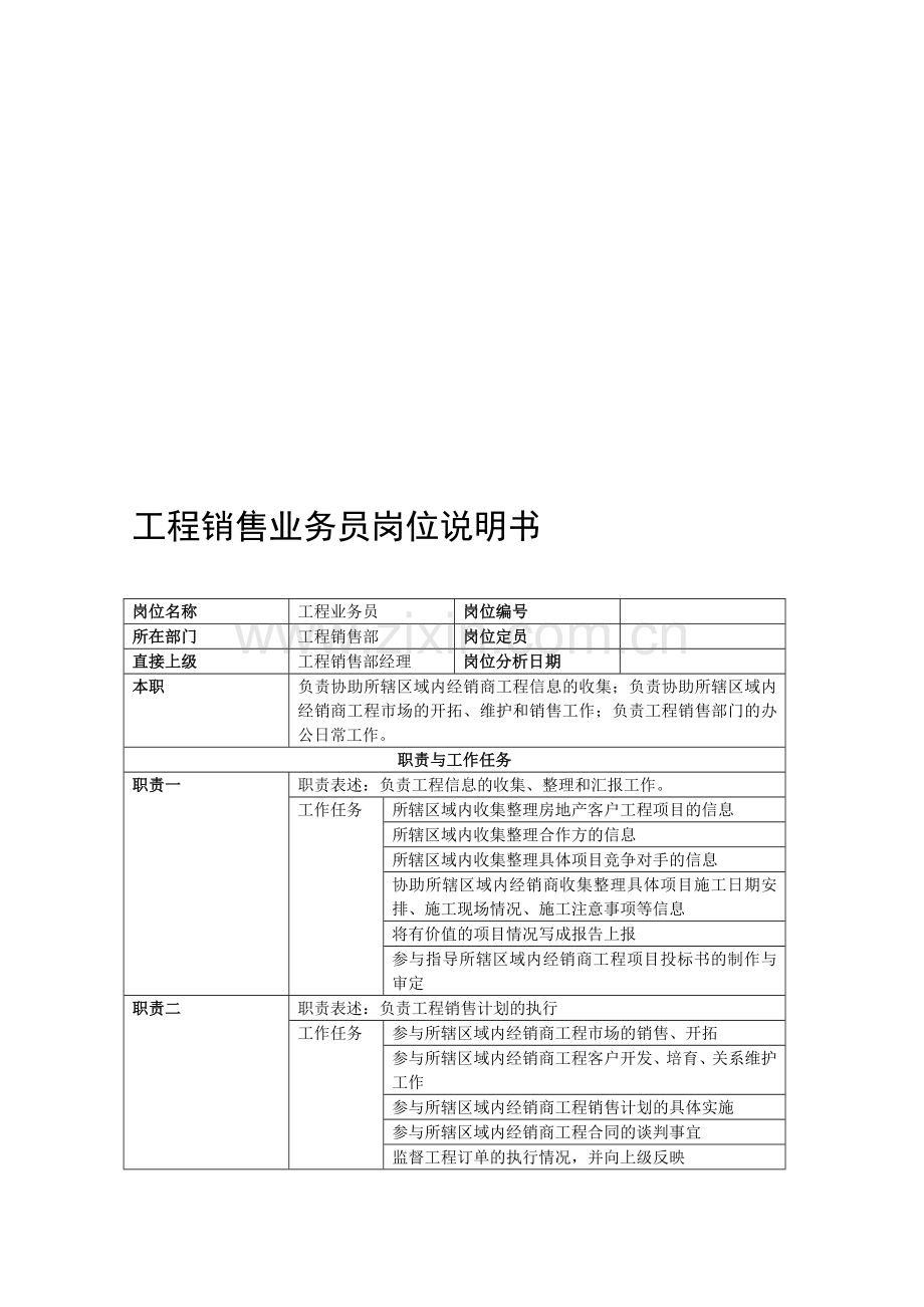 卫浴行业工程销售业务员岗位说明书.doc_第1页