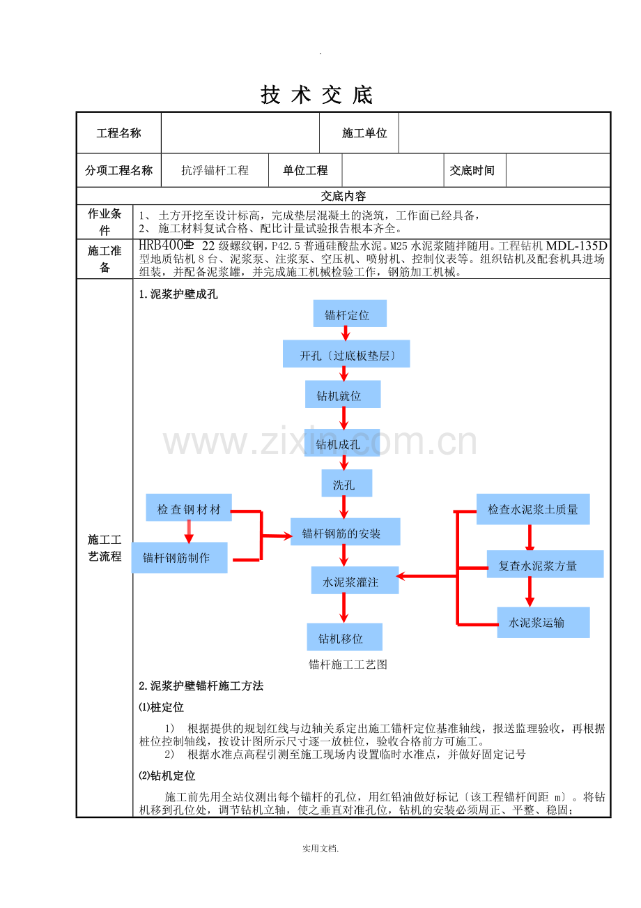 抗浮锚杆施工技术交底.doc_第1页