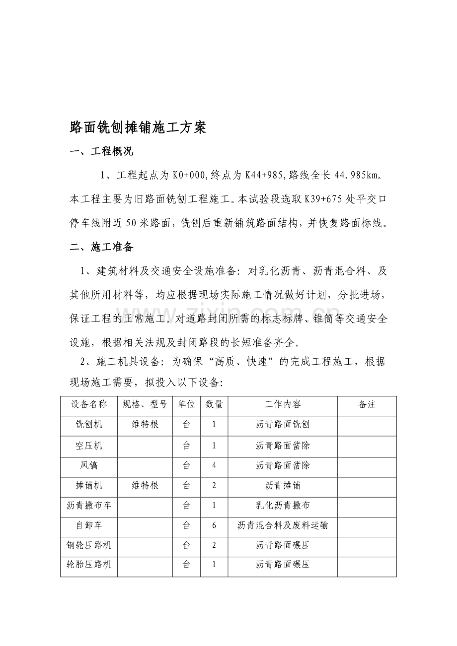 路面铣刨摊铺施工方案.doc_第1页