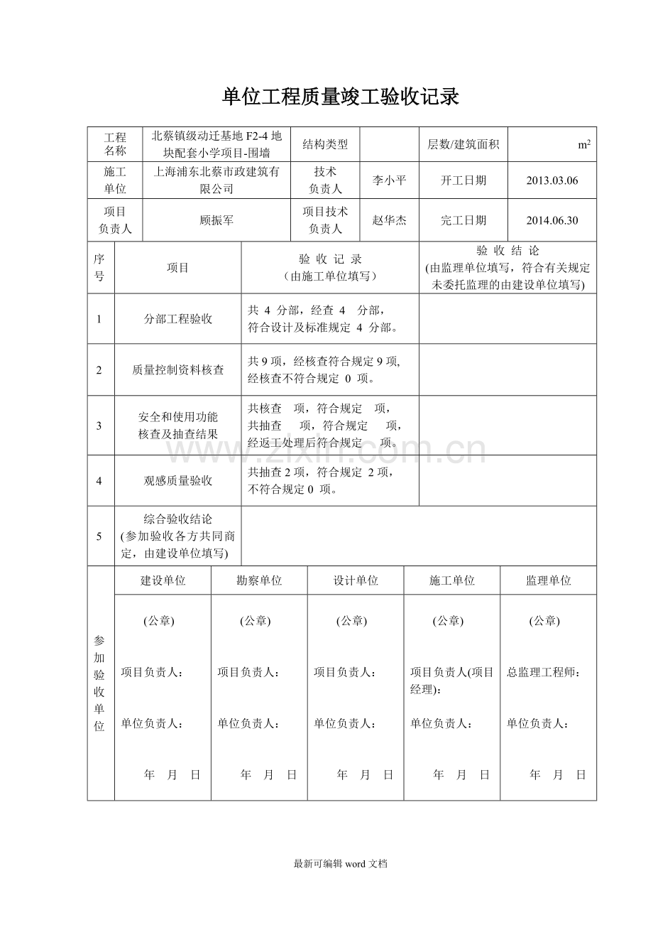 单位工程质量竣工验收记录.doc_第1页