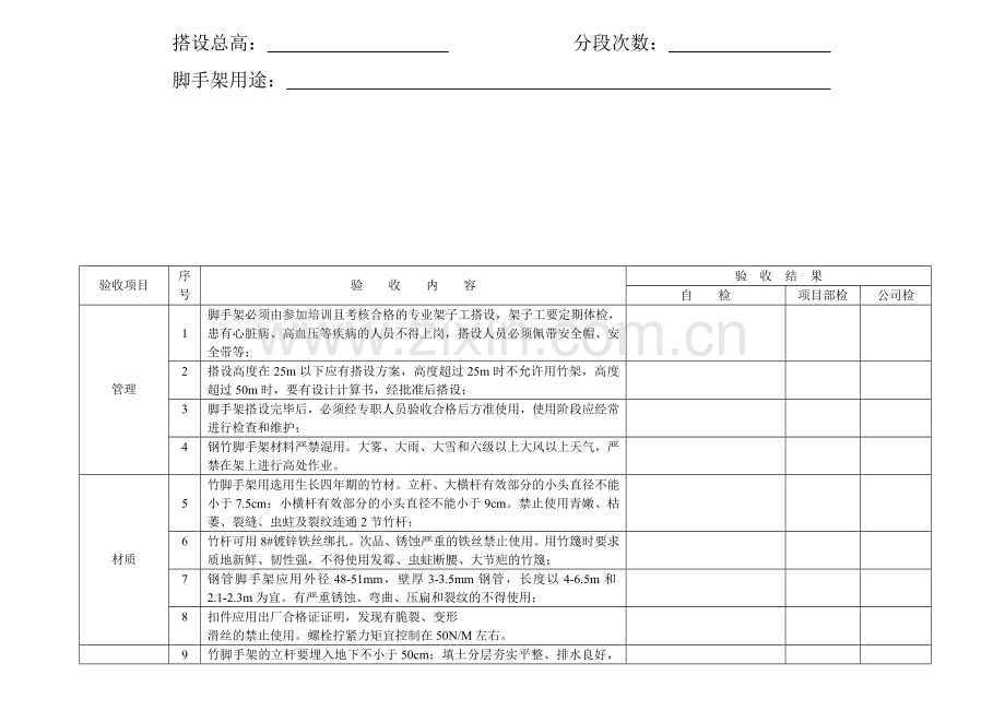 落地式脚手架搭设分段验收表.doc_第2页