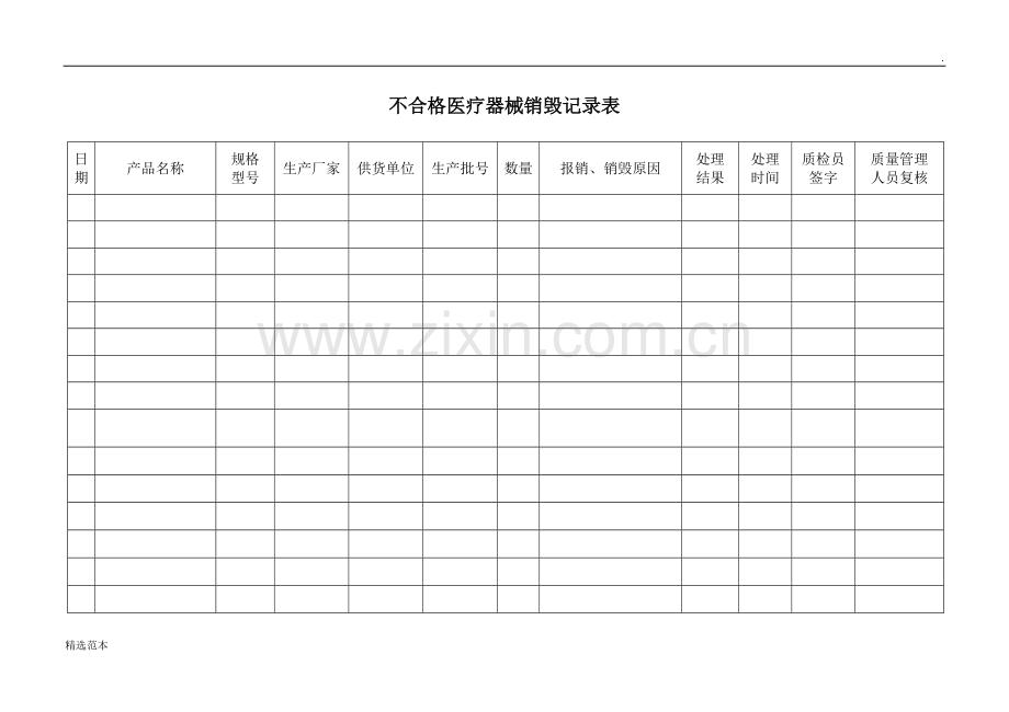 不合格医疗器械销毁记录表.doc_第1页