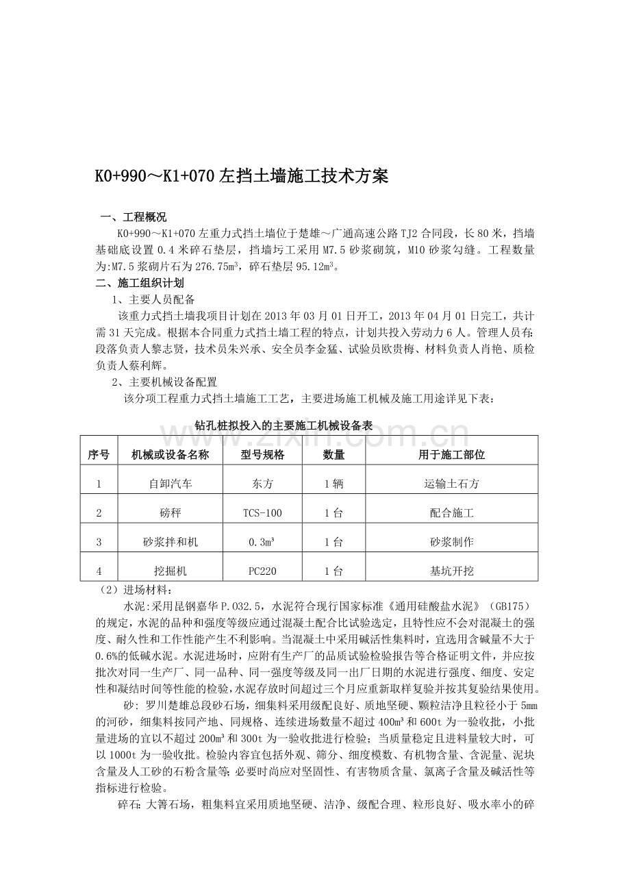 挡土墙施工技术方案.doc_第1页