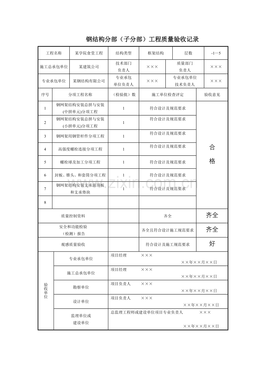 钢结构分部(子分部)工程质量验收记录.doc_第1页