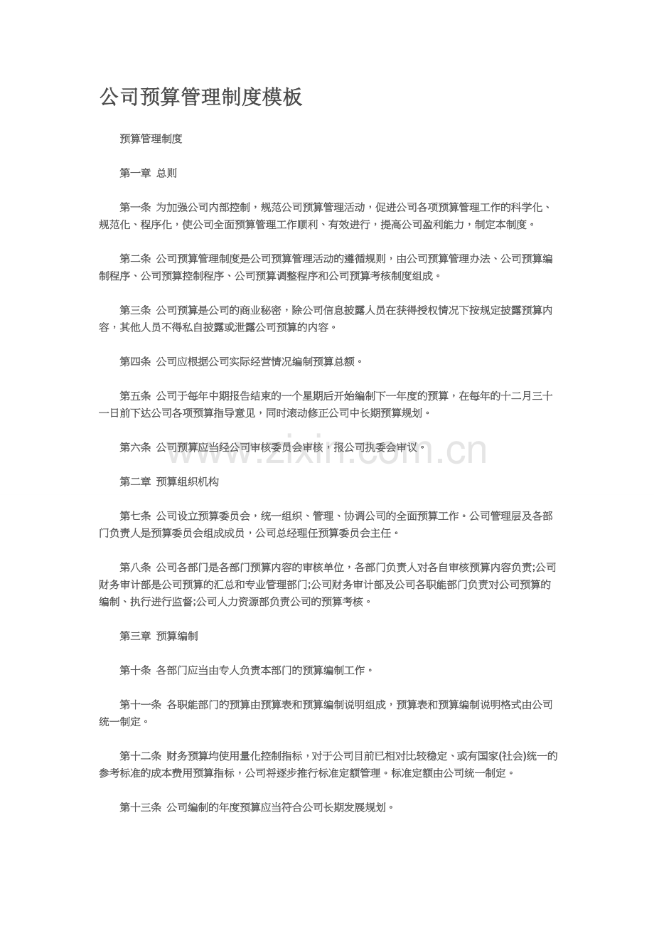 公司预算管理制度模板.doc_第1页