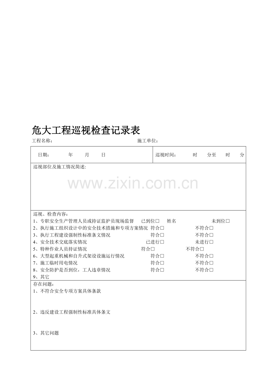 危大工程巡视检查记录表.doc_第1页