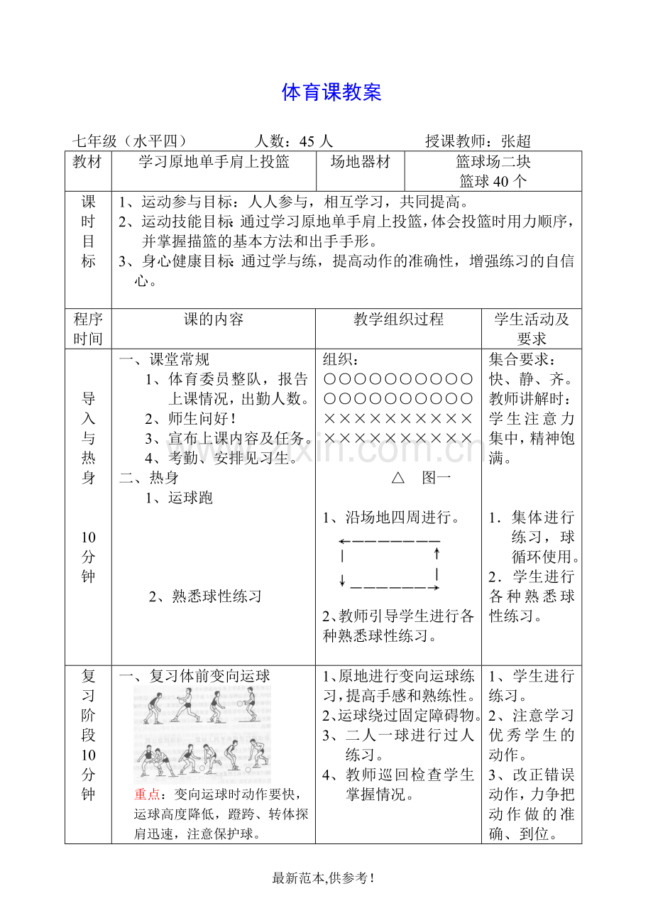 初中体育课教案学习原地单手肩上投篮.doc_第1页