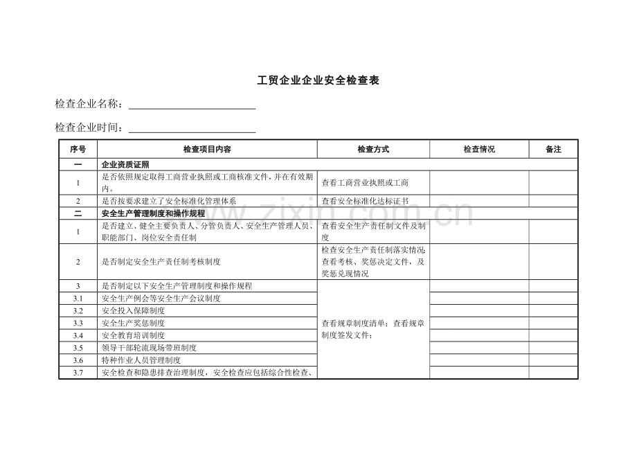 工贸企业企业安全检查表.doc_第1页