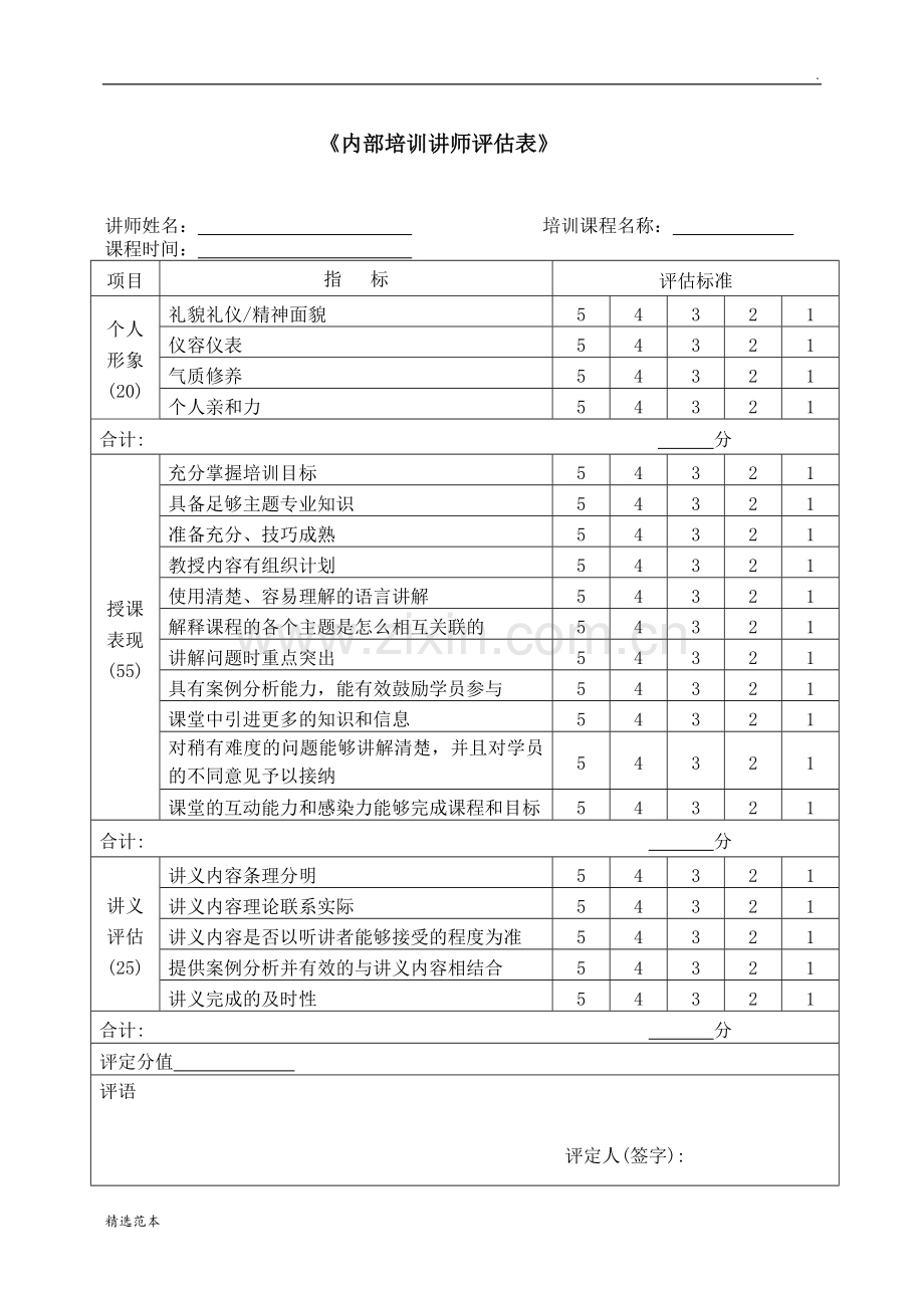 《内部培训讲师评估表》.doc_第1页