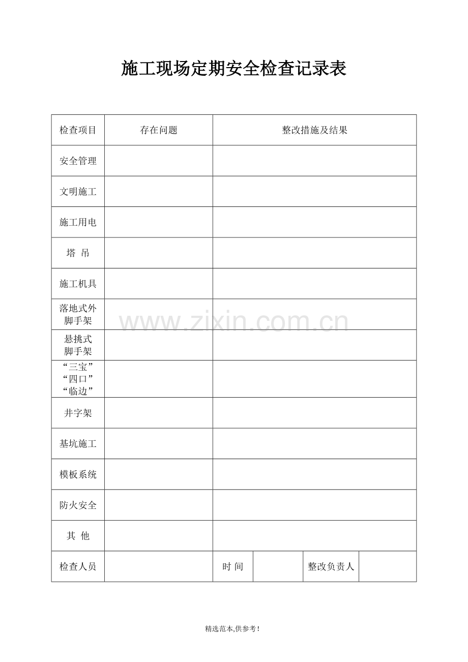 施工现场定期安全检查记录表.doc_第1页