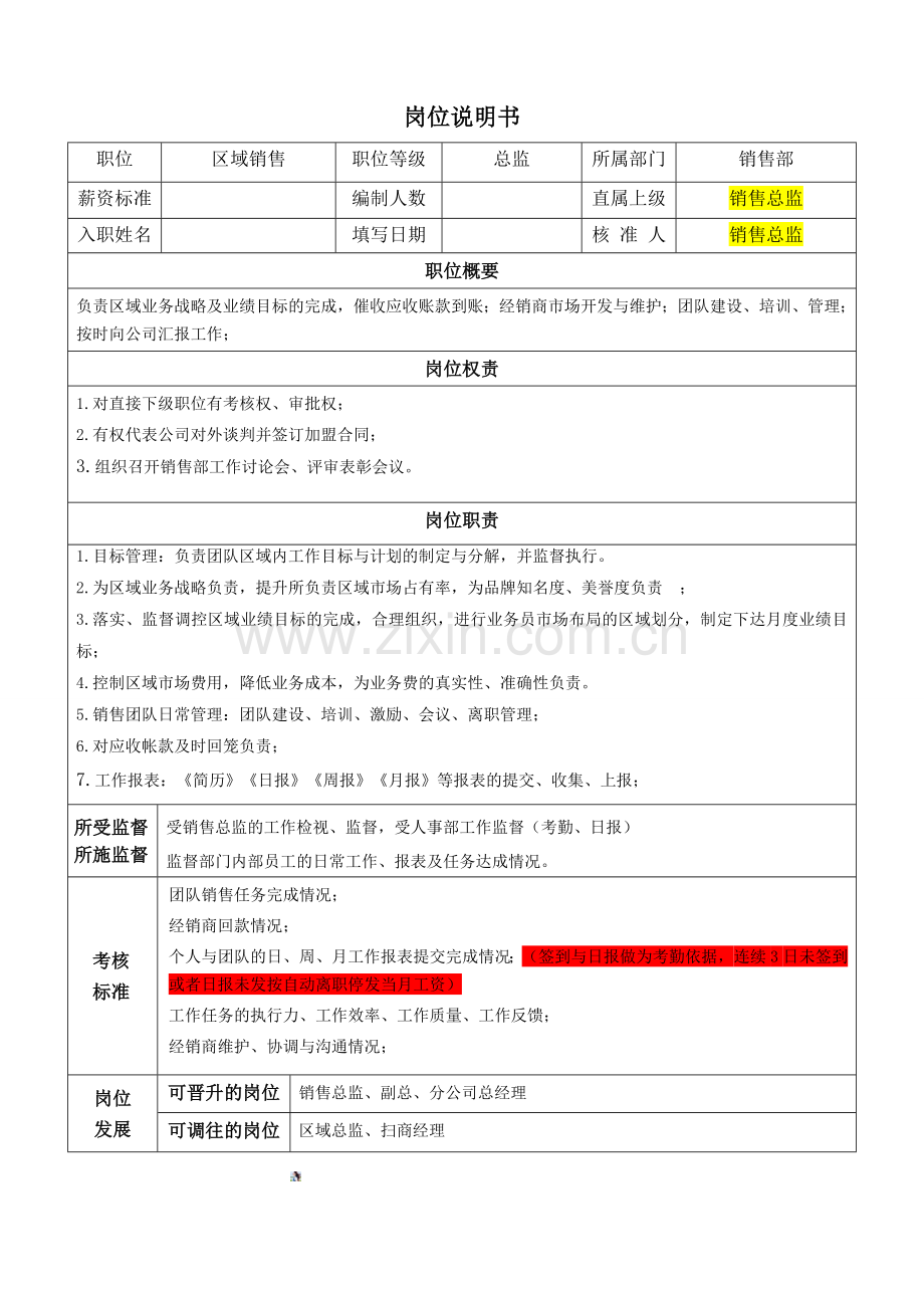 区域销售总监岗位说明书.doc_第1页