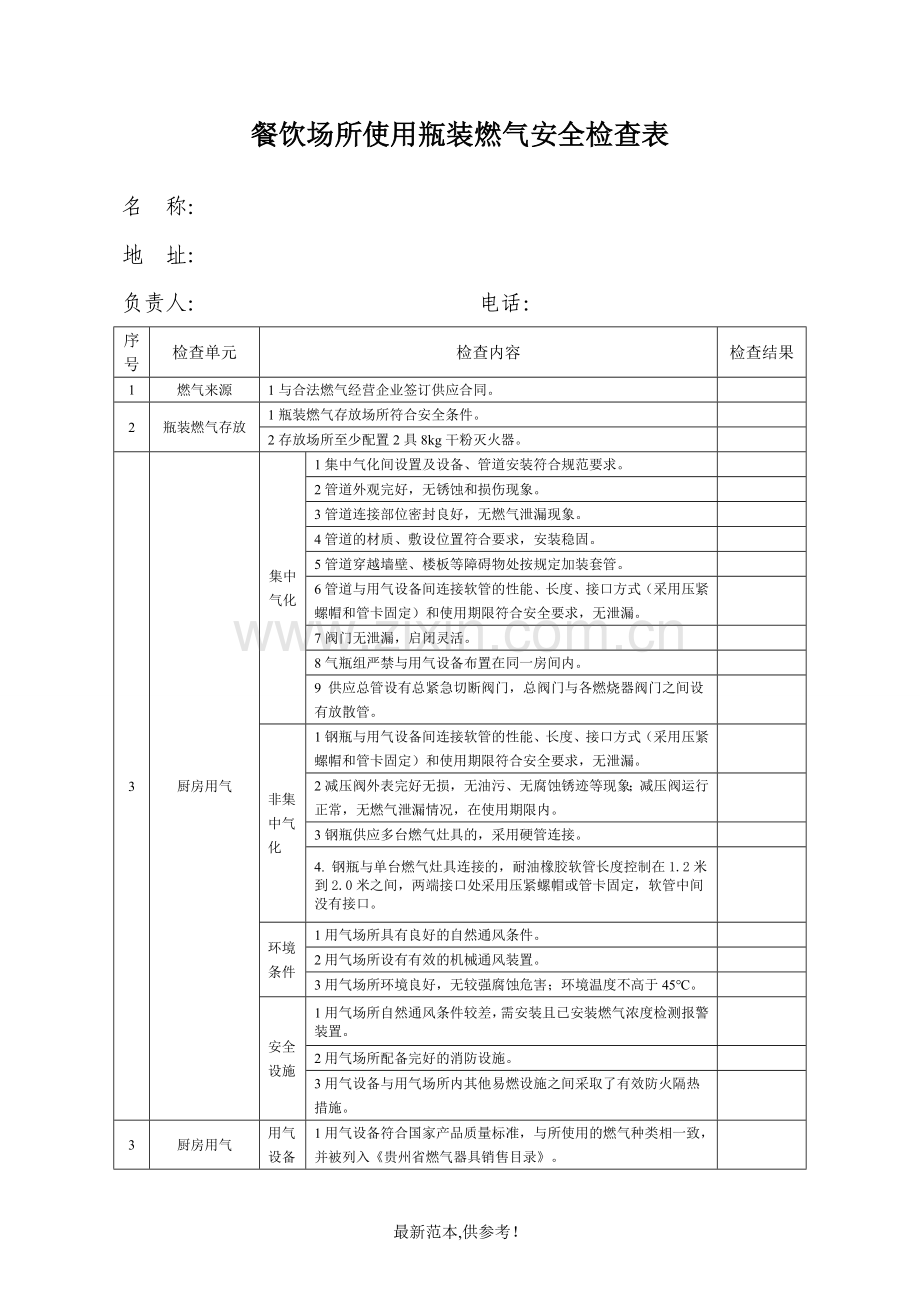 餐饮场所使用瓶装燃气安全检查表.doc_第1页