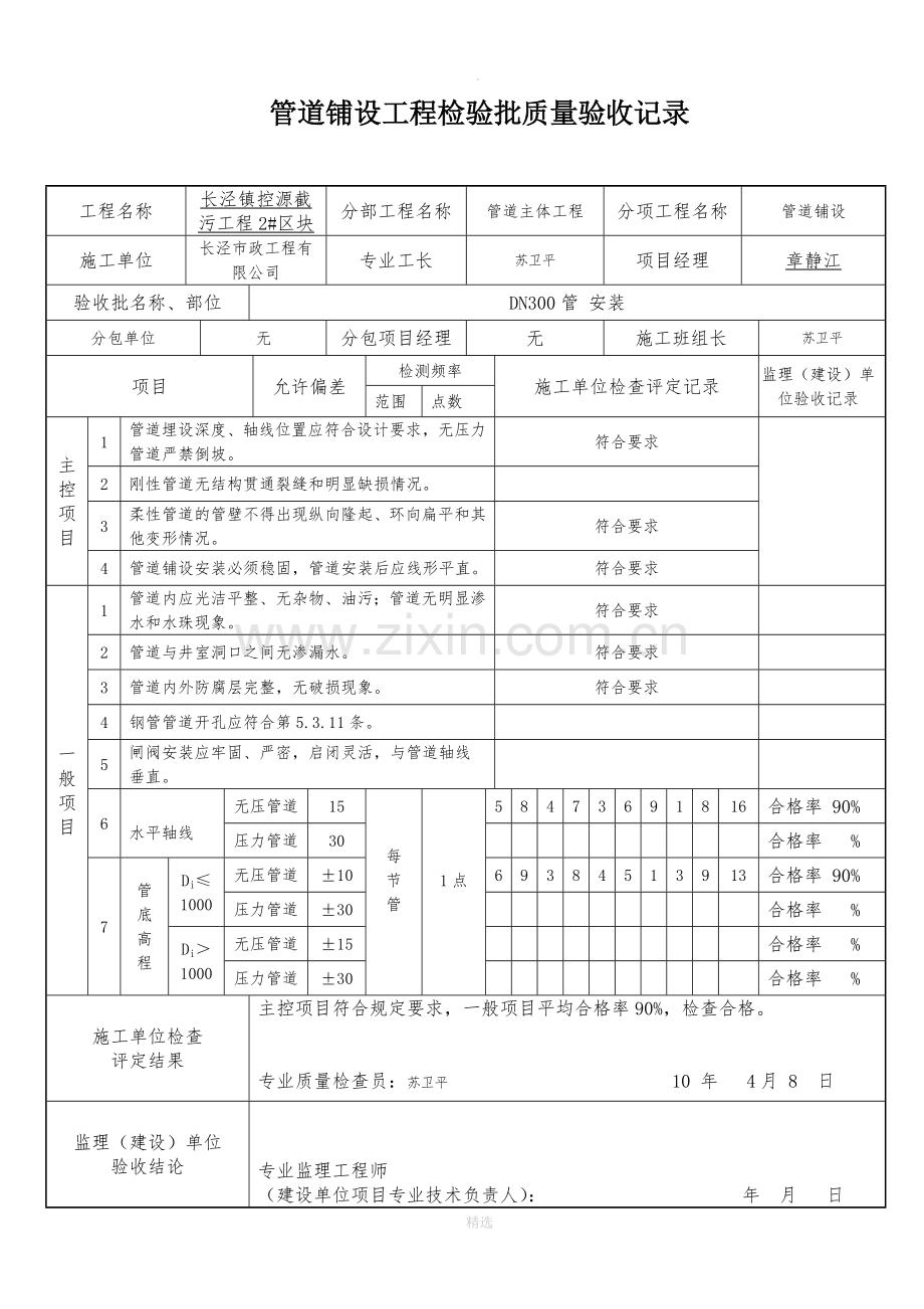 管道铺设工程检验批质量验收记录.doc_第1页