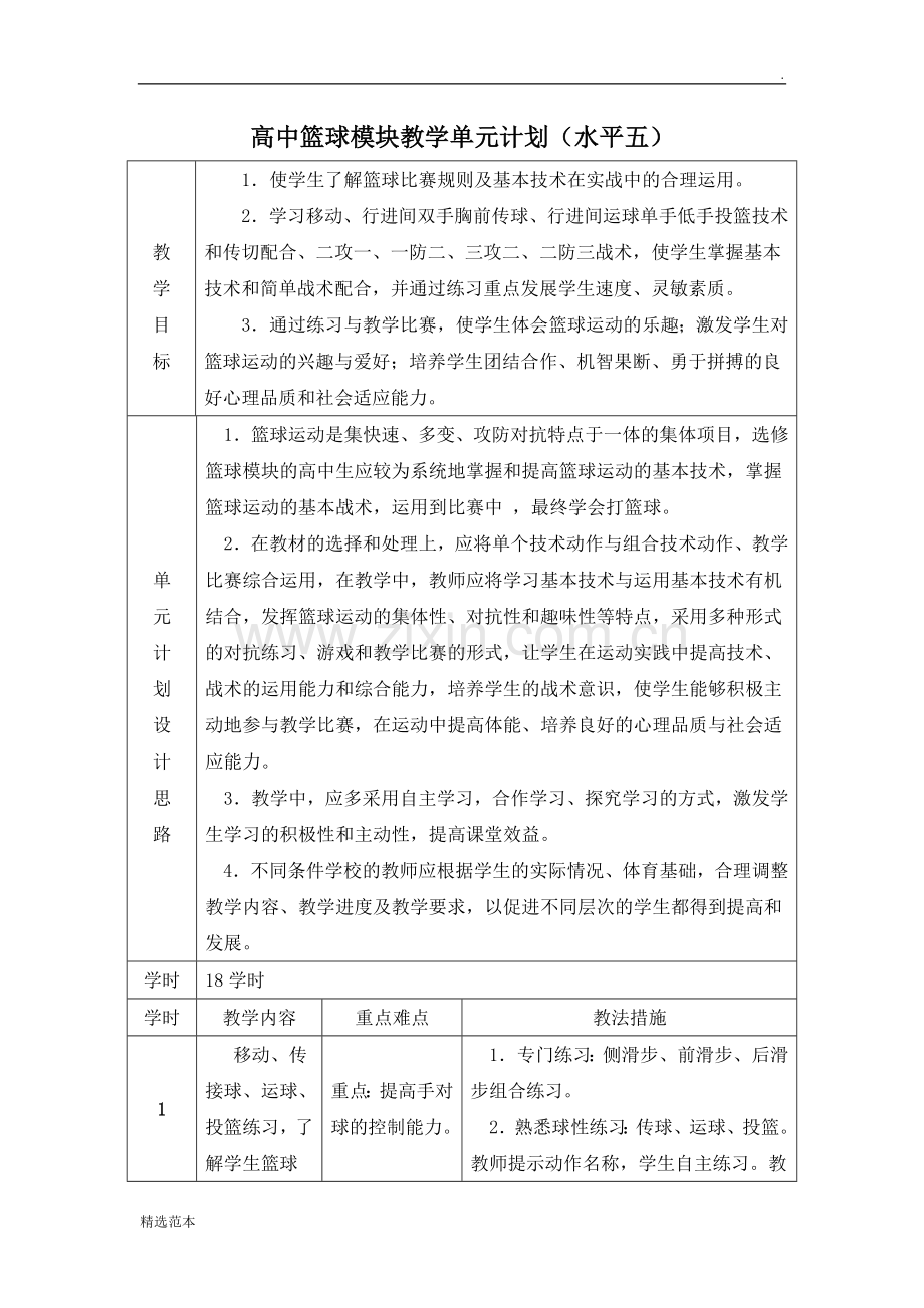 高中篮球模块教学计划.doc_第1页