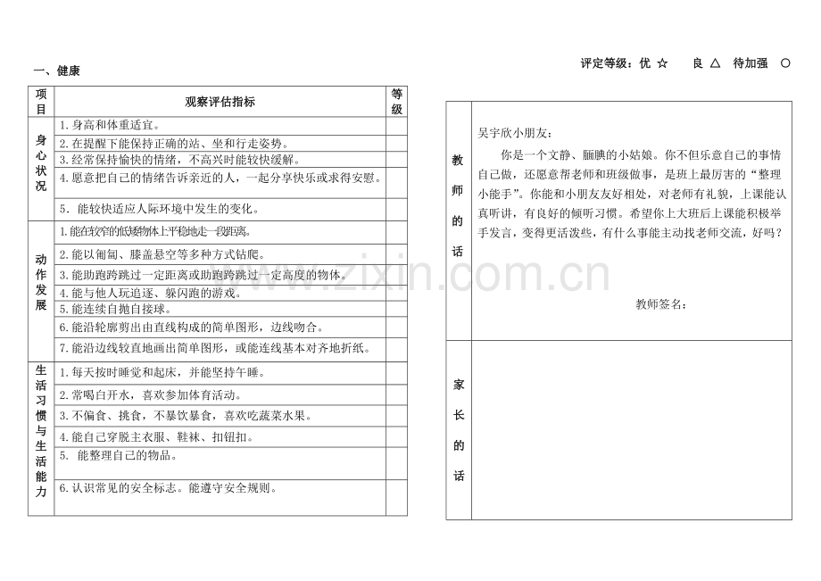 幼儿园中班幼儿发展评估表.doc_第1页