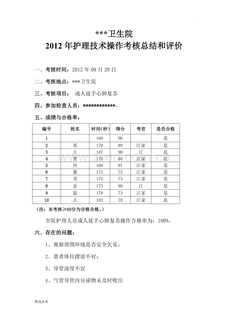 心肺复苏考核总结和评价.doc_第1页