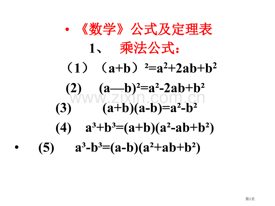 数学公式表专题培训市公开课一等奖百校联赛特等奖课件.pptx_第1页