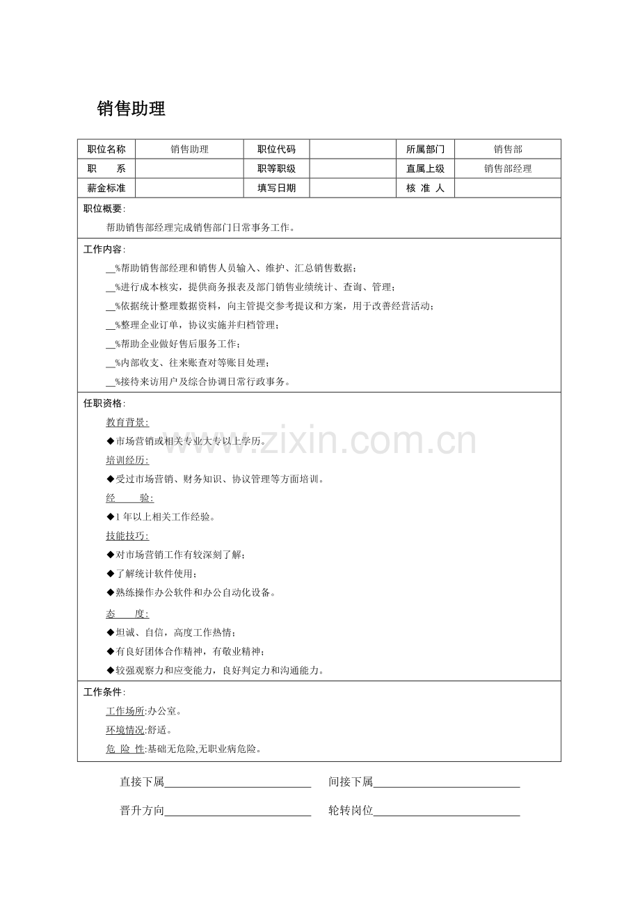 销售助理岗位职责样本.doc_第1页