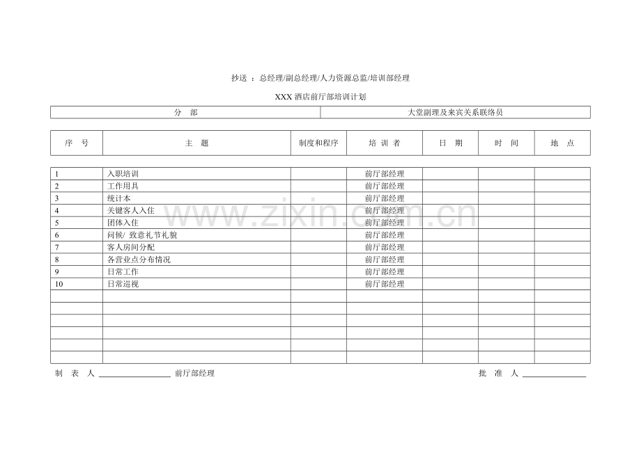 酒店前厅部培训计划标准模板.doc_第2页