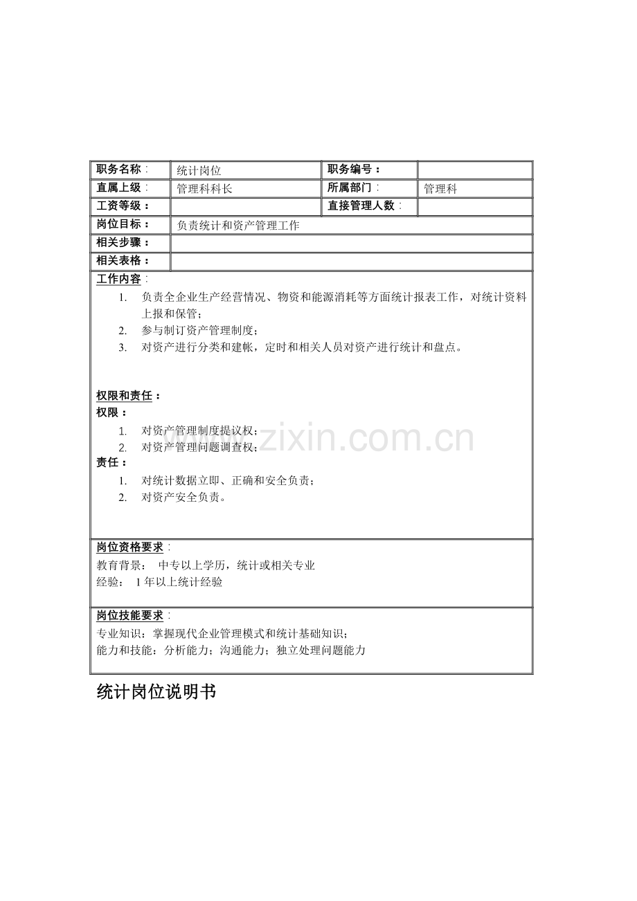 管理科统计岗位职责样本.doc_第1页