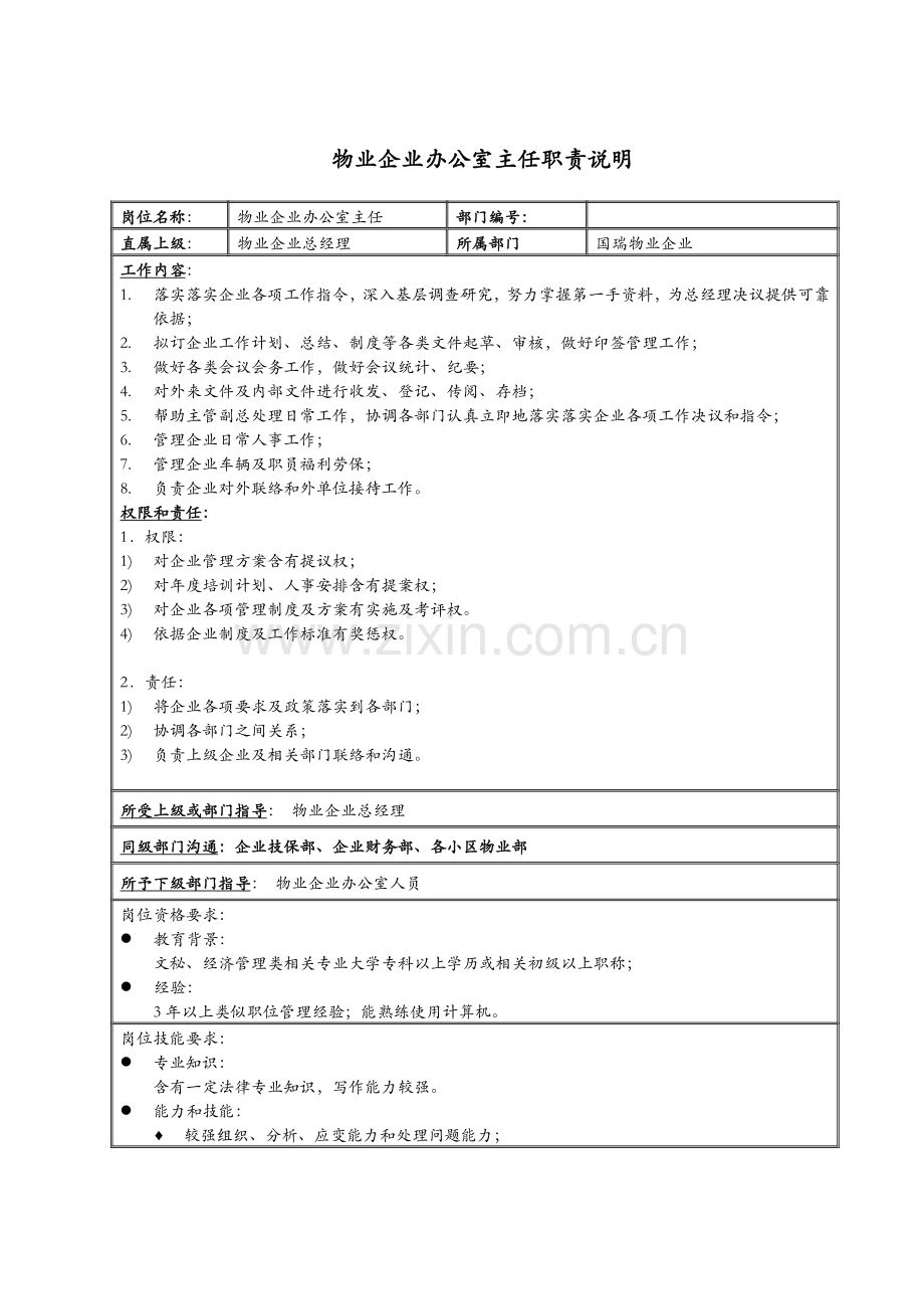 物业公司办公室主任岗位职责样本.doc_第1页