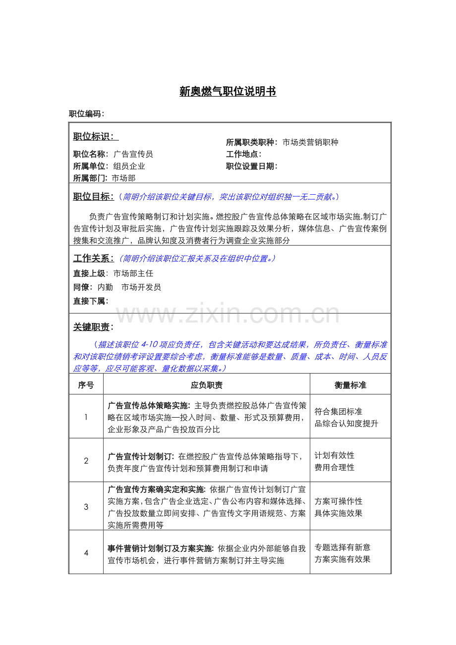 燃气公司职位说明书样本.doc_第1页