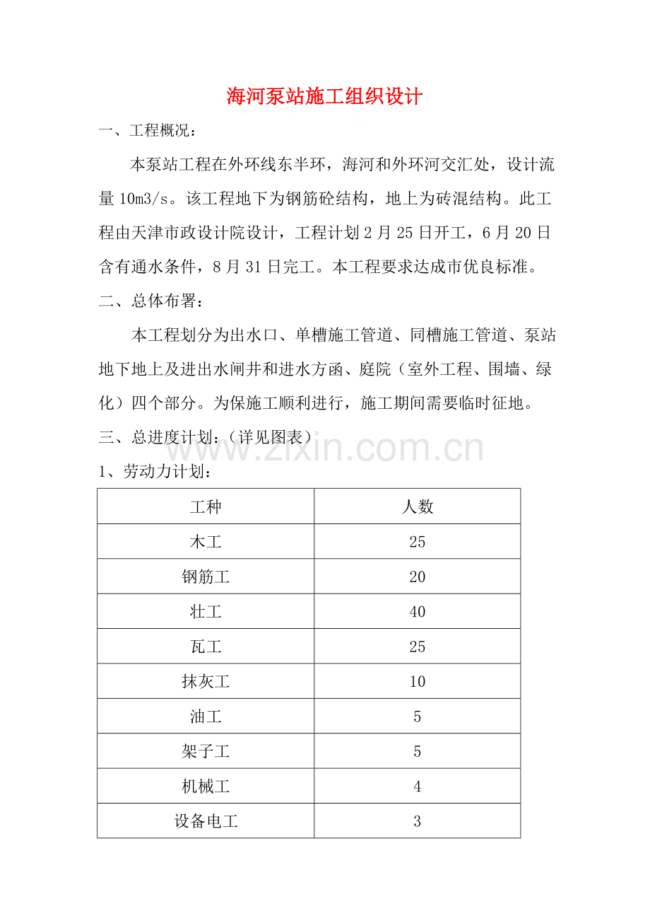 海河泵站施工组织设计概况样本.doc_第1页