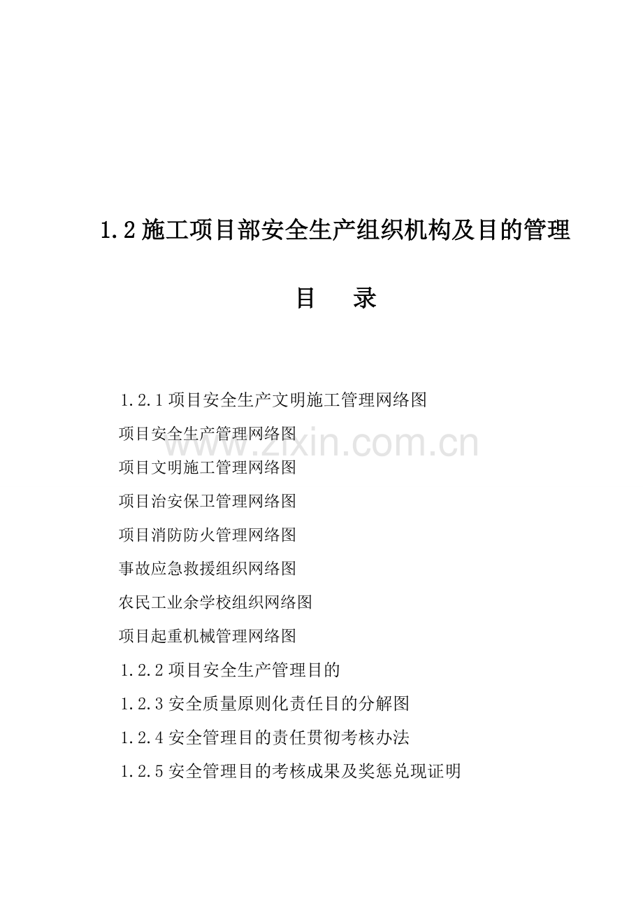 综合项目施工综合项目部安全生产组织机构及目标管理.doc_第1页