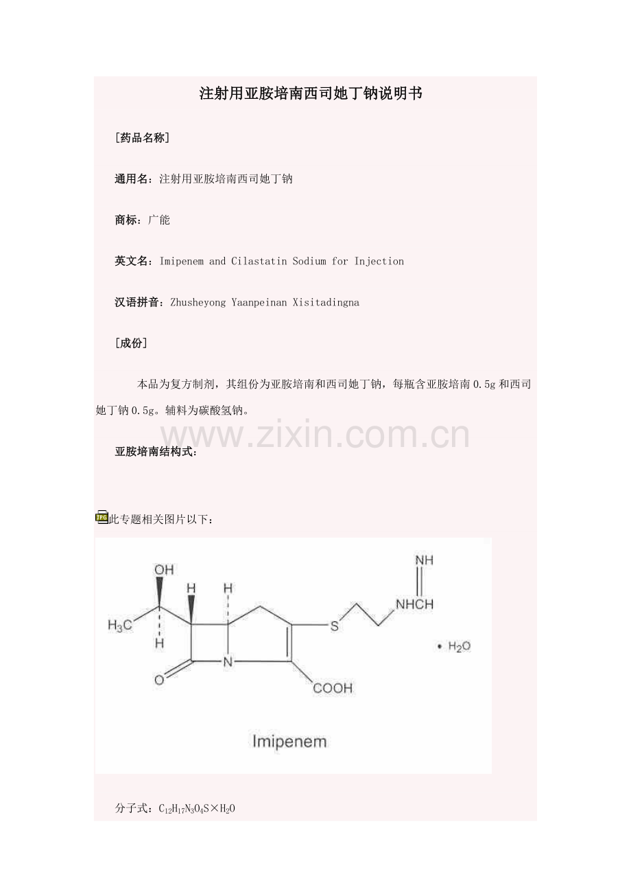 注射用亚胺培南西司他丁钠新版说明书.doc_第1页