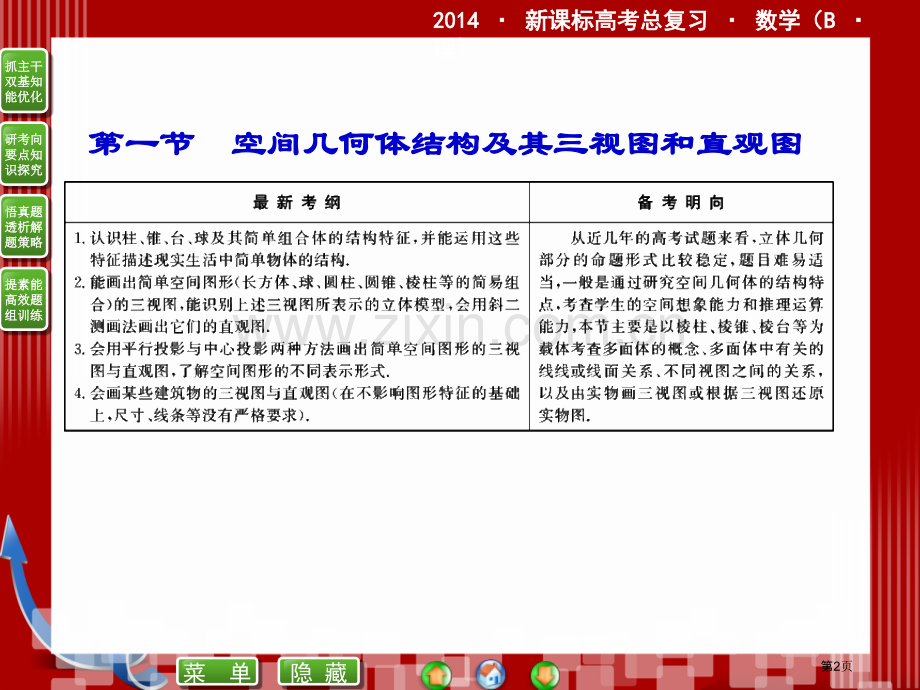 新课标高考总复习数学空间几何体的结构及其三视图和直观图省公共课一等奖全国赛课获奖课件.pptx_第2页