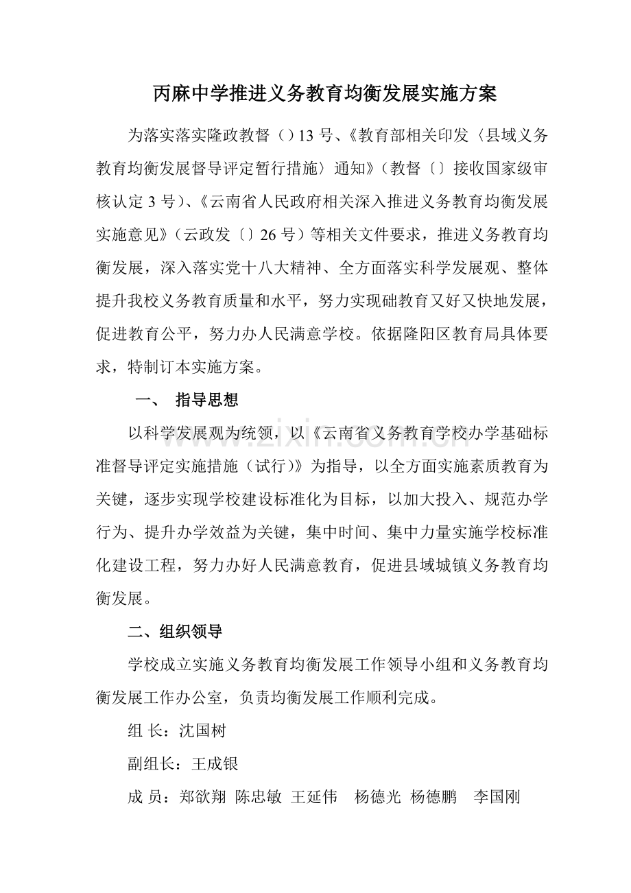 丙麻中学义务教育均衡发展实施专项方案.doc_第1页