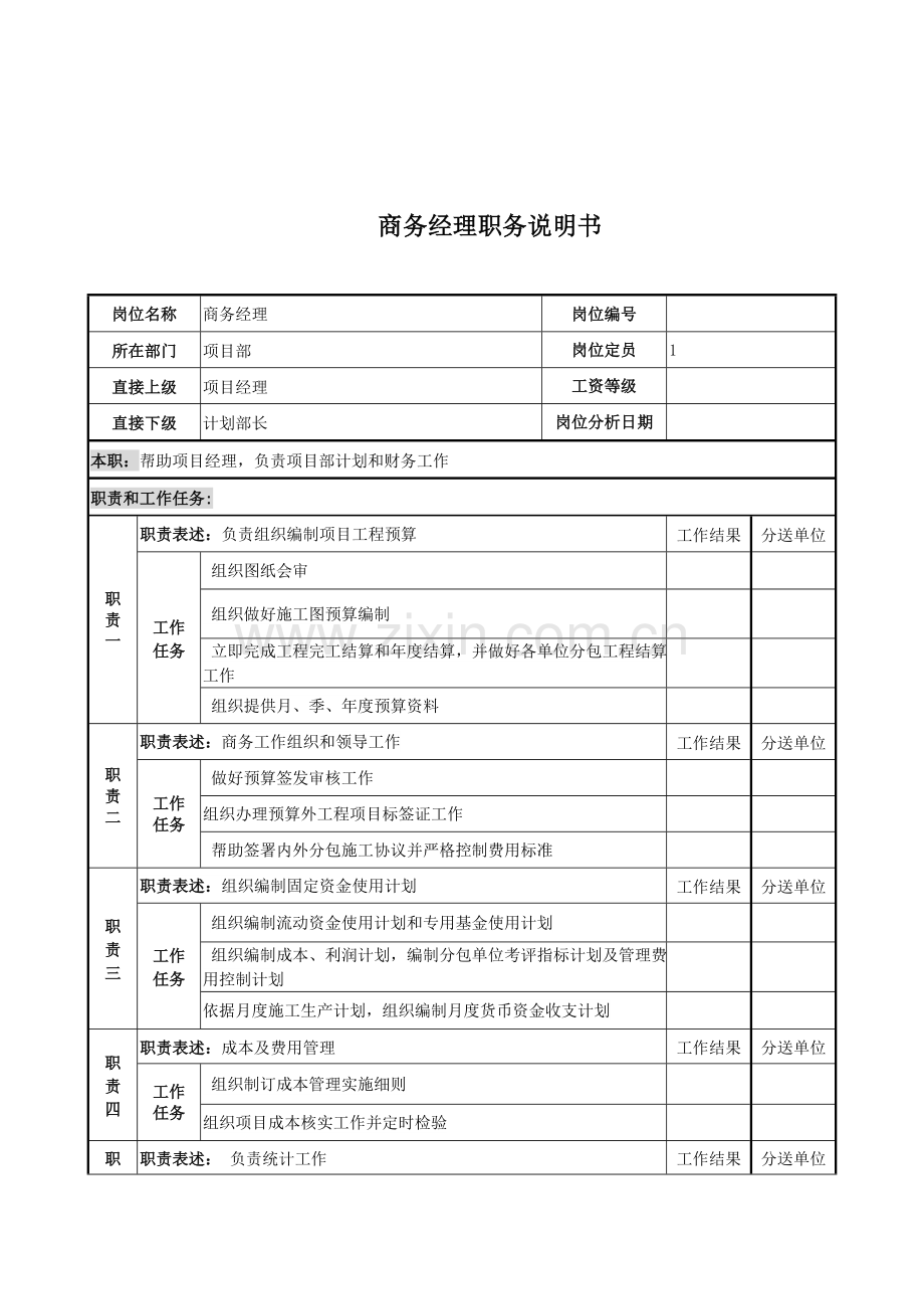 电力公司商务经理职务说明书样本.doc_第1页