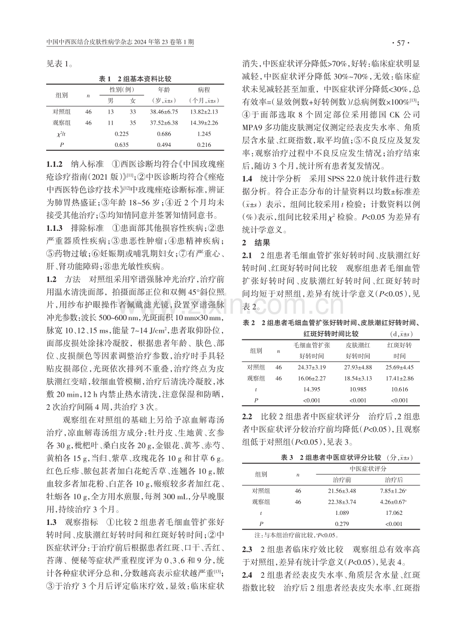 凉血解毒汤联合窄谱强脉冲光治疗玫瑰痤疮的疗效观察.pdf_第2页