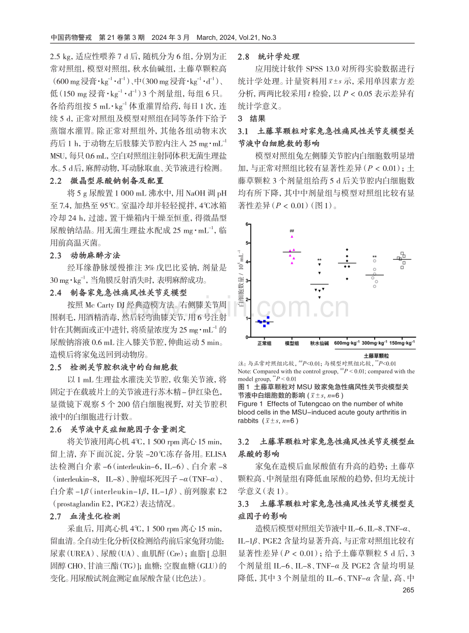 土藤草颗粒对微晶型尿酸钠致家兔急性痛风性关节炎的药效学研究.pdf_第3页