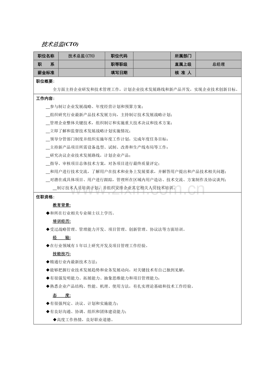 技术总监岗位说明书模板样本.doc_第1页