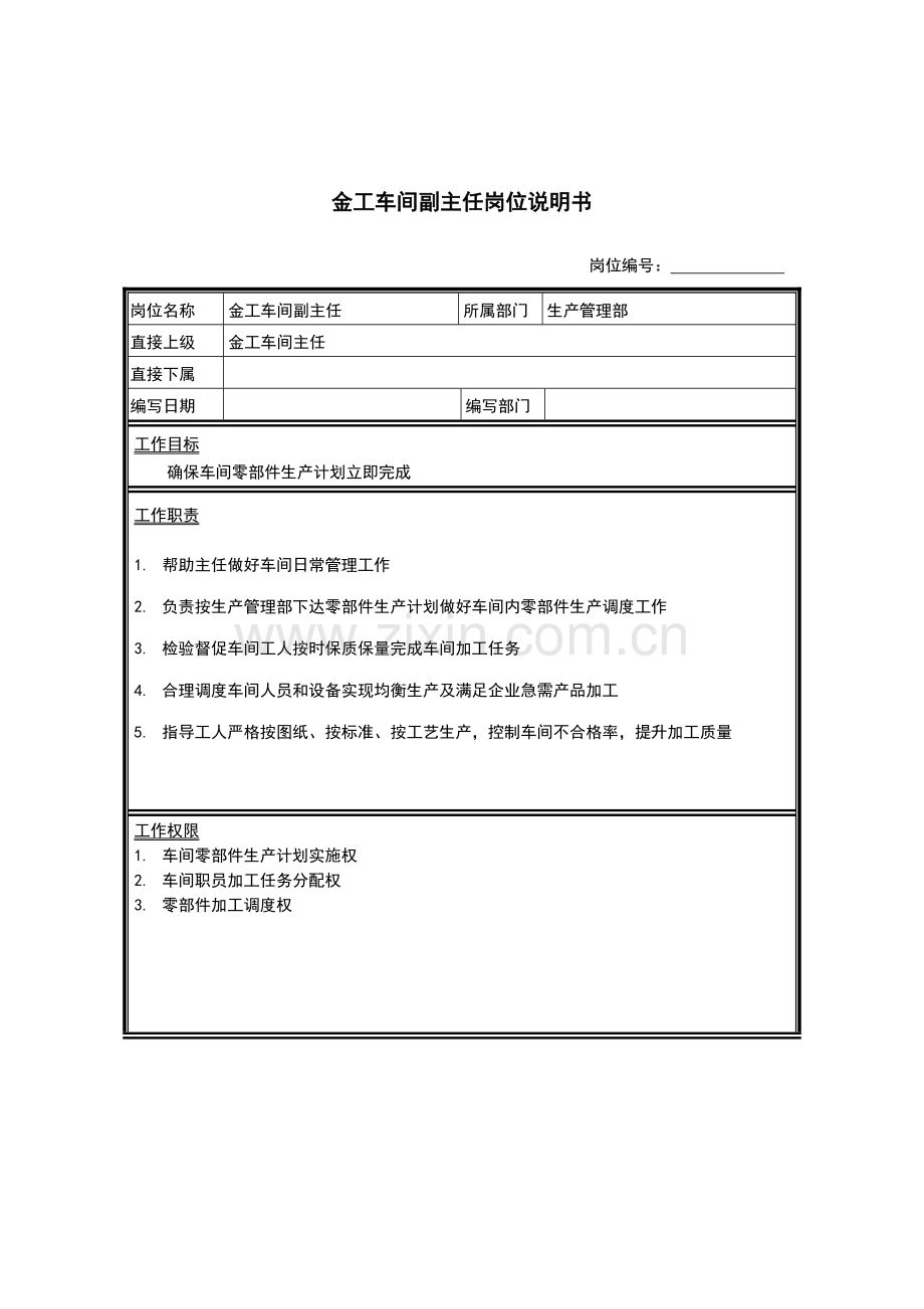 生产管理部金工车间副主任岗位职责样本.doc_第1页