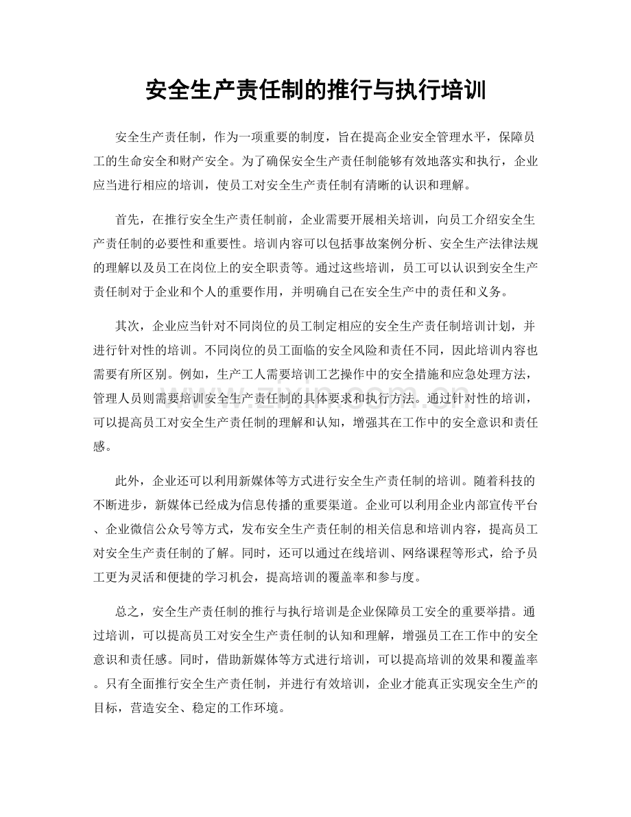 安全生产责任制的推行与执行培训.docx_第1页