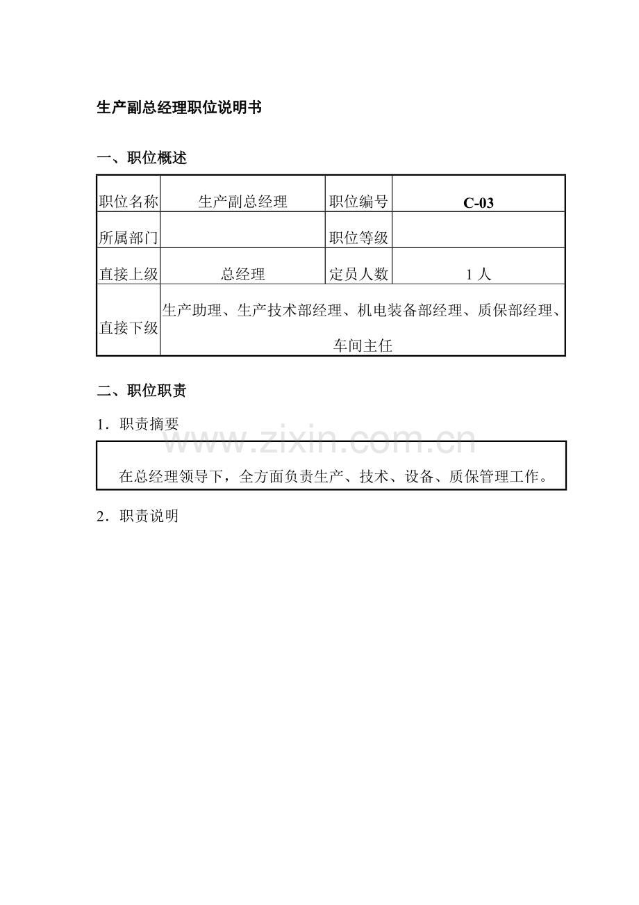 生产副总经理岗位说明书样本.doc_第1页