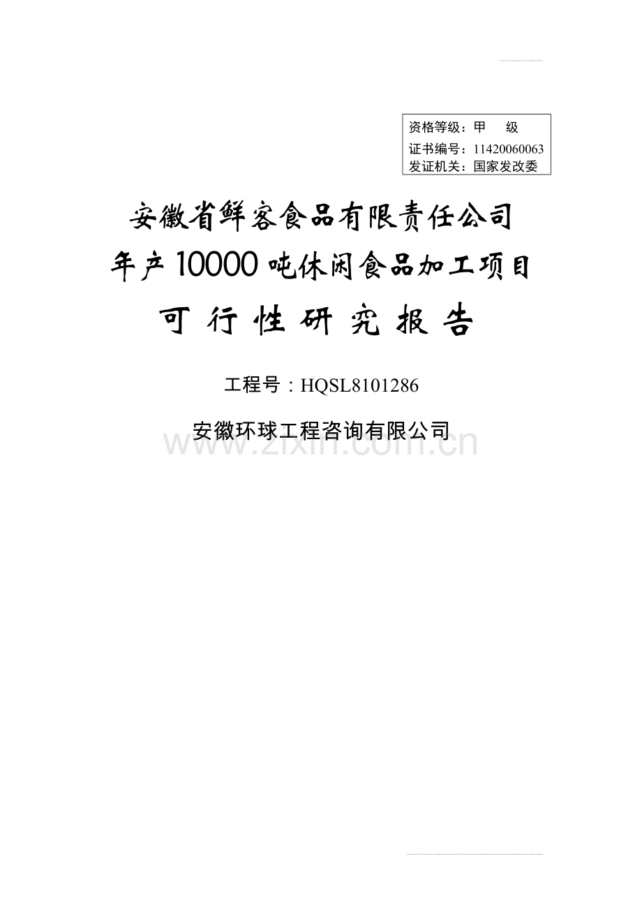 年产10000吨休闲食品加工新项目可行性研究报告.doc_第1页