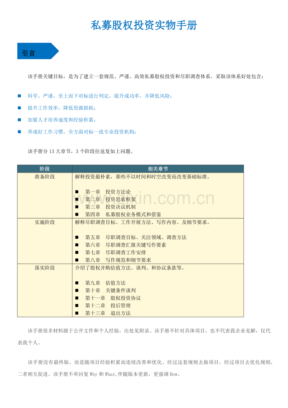 私募股权投资实务手册模板.docx_第1页