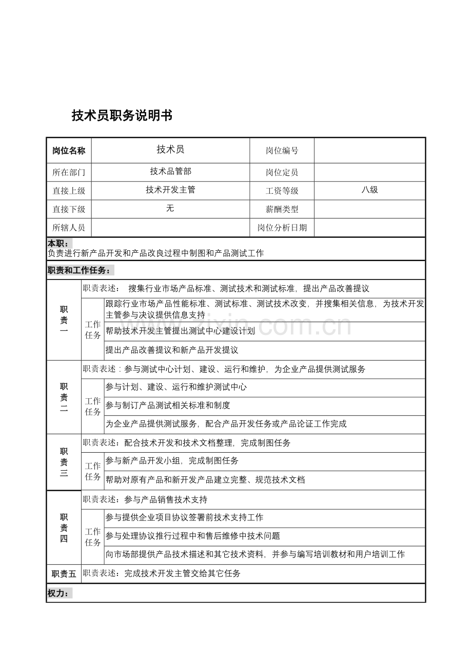 技术品管部技术员岗位职责样本.doc_第1页